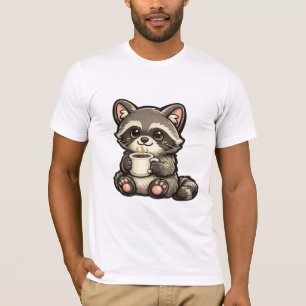 Cute Raccoon with Coffee – Cozy Kawaii Animal T-Shirt