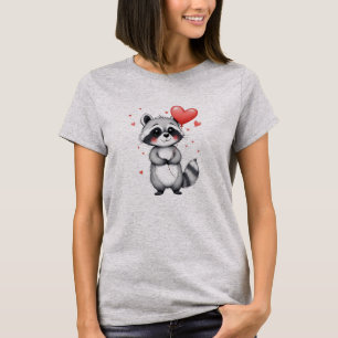 Cute Raccoon with Heart Balloons T-Shirt