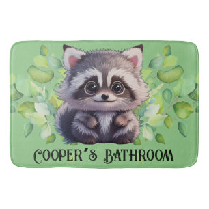 Cute raccoon woodland animals forest friends  bath mat