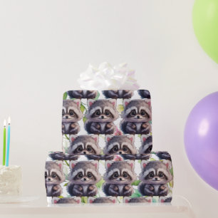 Cute raccoon woodland animals forest friends  wrapping paper