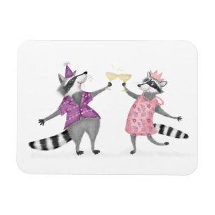 Cute raccoons celebrating party animal magnet
