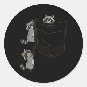 Cute Raccoons Climbing Into Pocket Fun Design Classic Round Sticker
