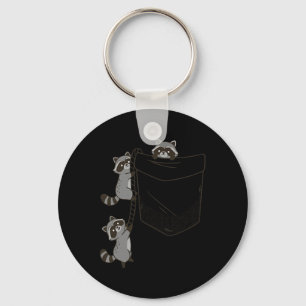 Cute Raccoons Climbing Into Pocket Fun Design Key Ring