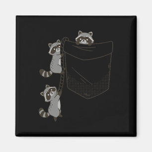Cute Raccoons Climbing Into Pocket Fun Design Magnet