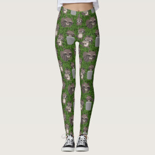 cute raccoons garbage trash cans leggings