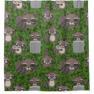 cute raccoons garbage trash cans shower curtain