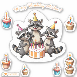 Cute Raccoons Happy Birthday Personalized