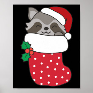 Cute Raccoons In Christmas Sock For Christmas Racc Poster