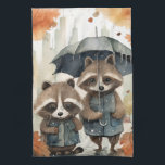 Cute Raccoons in the Rain Tea Towel<br><div class="desc">Cute Raccoons in the Rain holding an umbrella</div>