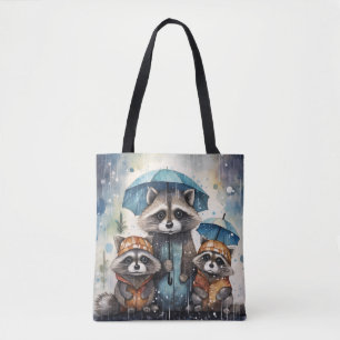 Cute Raccoons in the Rain  Tote Bag