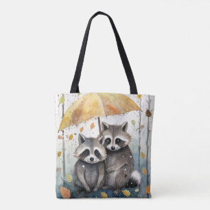 Cute Raccoons in the Rain  Tote Bag