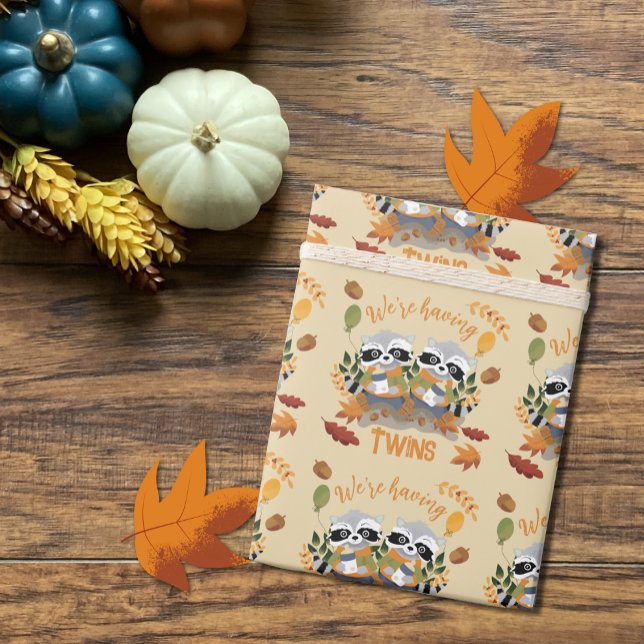 Cute Raccoons Twins New Baby Wrapping Paper (Creator Uploaded)