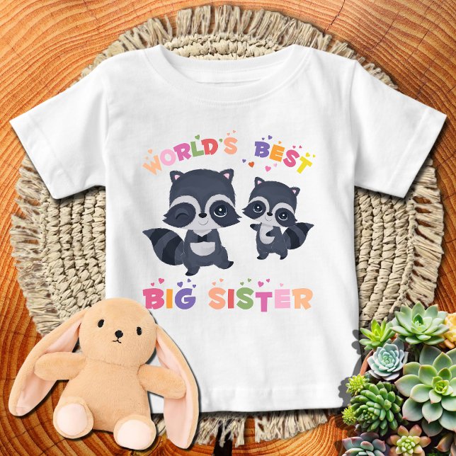 Cute Raccoons 🦝 World's Best Big Sister Baby T-Shirt (Creator Uploaded)
