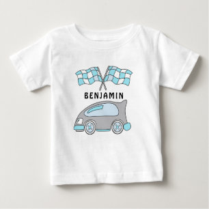 Cute Race Car and Flags Baby Boy Name Baby T-Shirt