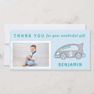 Cute Race Car Blue Birthday Thank you Photo Card