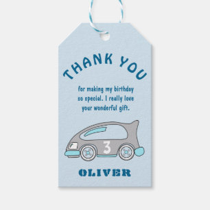 Cute Race Car Blue Boy Birthday Thank you Gift Tags