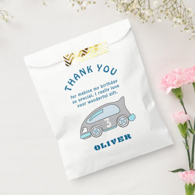 Cute Race Car Blue Boy Name Kids Thank you Favour Bag (Sealed)