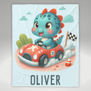 Cute Racer Dino Driving a Fast Car Fleece Blanket