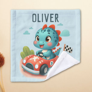 Cute Racer Dino Driving a Fast Car Wash Cloth