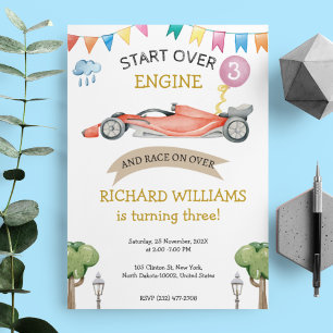 Cute Racing Car Kid's Birthday Theme Invitation