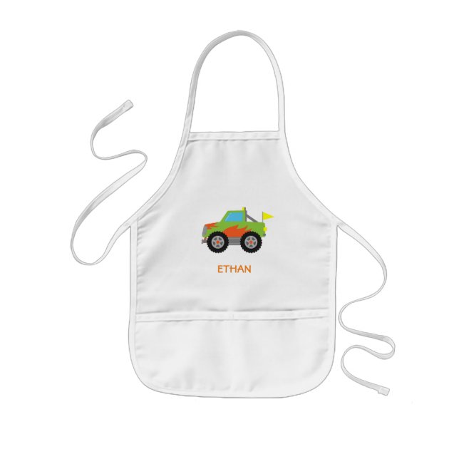 Cute Racing Green Monster Truck for Boys Kids Apron (Front)