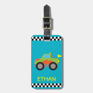 Cute Racing Green Monster Truck for Boys Luggage Tag