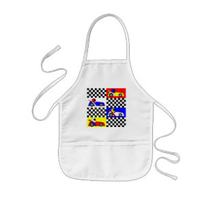 Cute Racing Print - Chequered with Red Blue Yellow Kids Apron