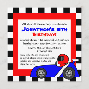 Cute Racing Themed Childrens Birthday Invitation
