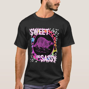 Cute Racoon 90s Nostalgia Rainbow Leopard Print T T-Shirt
