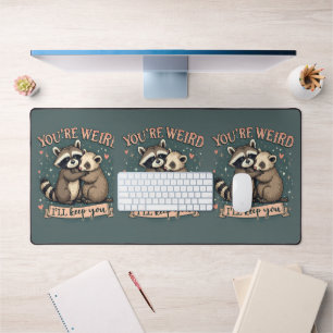 Cute Racoon and Ferret Hug with Funny Quote Desk Mat