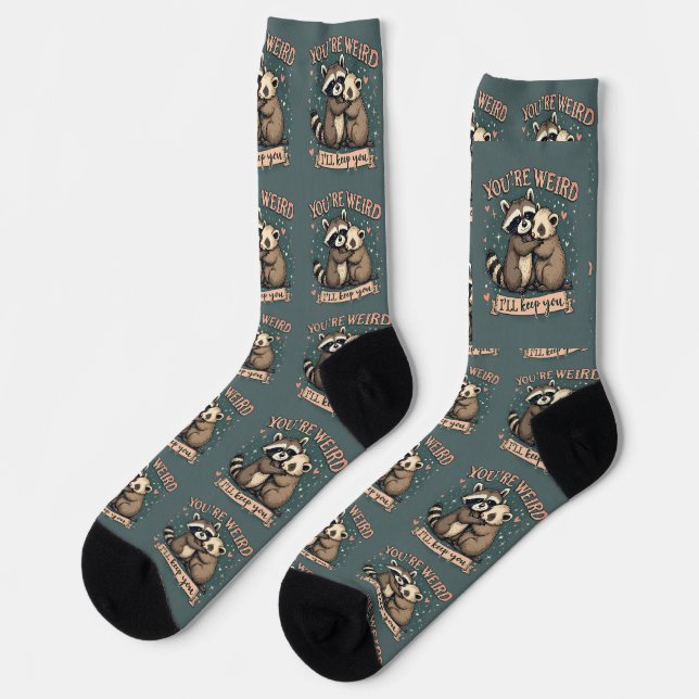 Cute Racoon and Ferret Hug with Funny Quote Socks (Left)