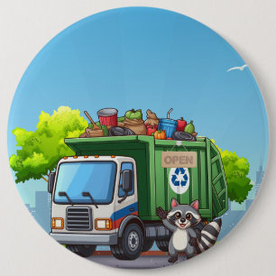 Cute racoon and "food" truck 6 cm round badge