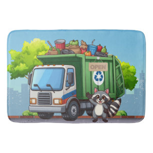 Cute racoon and "food" truck bath mat