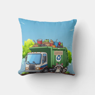 Cute racoon and "food" truck cushion