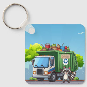 Cute racoon and "food" truck key ring