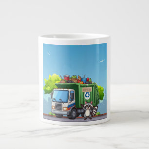 Cute racoon and "food" truck large coffee mug
