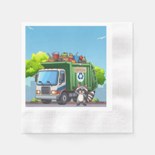 Cute racoon and "food" truck napkin