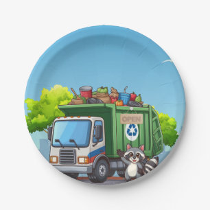 Cute racoon and "food" truck paper plate