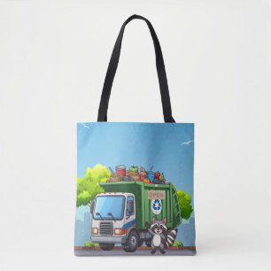 Cute racoon and "food" truck tote bag
