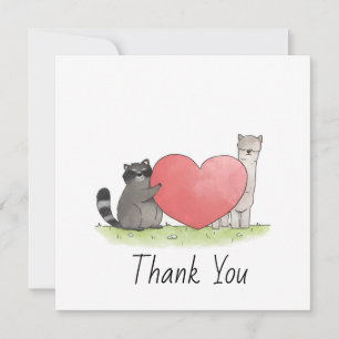 Cute Racoon and Llama Sq1uare Thank You Card