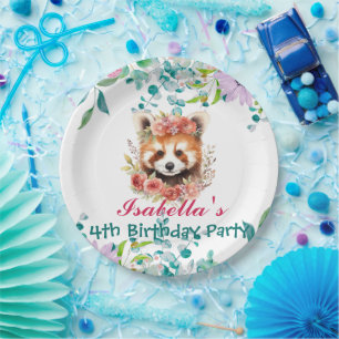 Cute racoon animal jungle Floral Birthday party Paper Plate