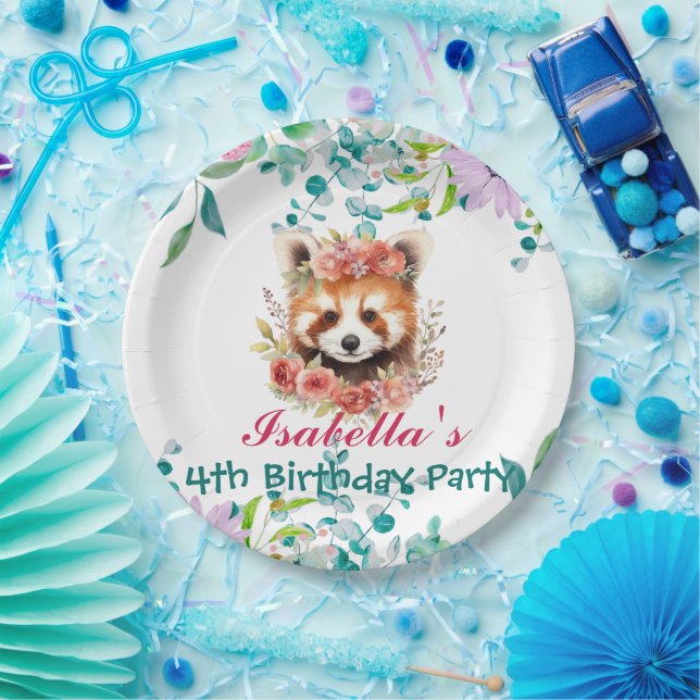 Cute racoon animal jungle Floral Birthday party Paper Plate (Party)
