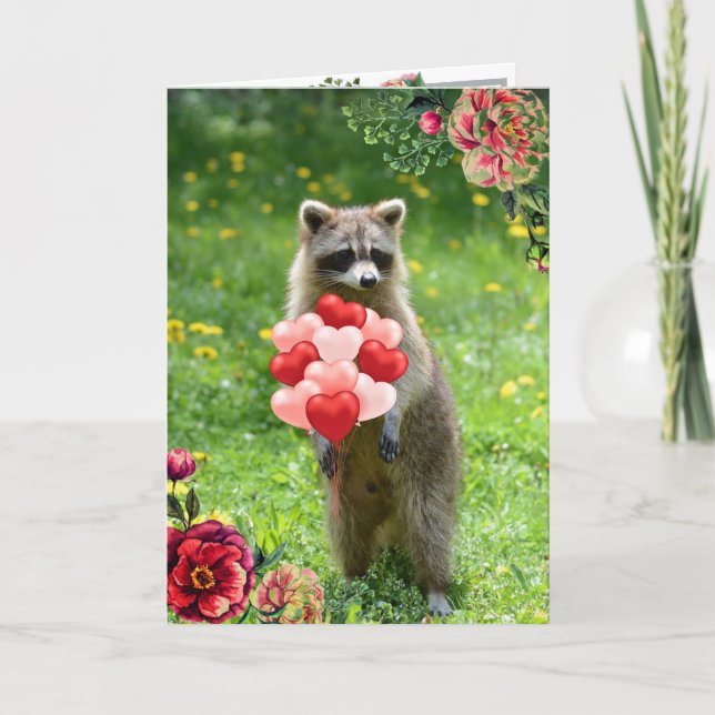 Cute Racoon Animal Valentine's Day Holiday Card (Front)