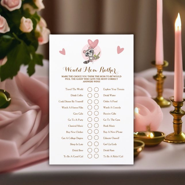 Cute Racoon Baby Shower Game Would Mum Rather... (Cute Raccoon Baby Shower Game Would Mom Rather..)