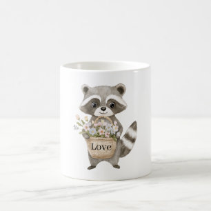 Cute Racoon Basket Flowers Coffee Mug
