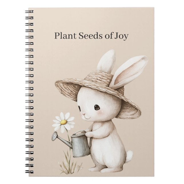Cute Racoon Basket Flowers Seeds of Joy Notebook (Front)