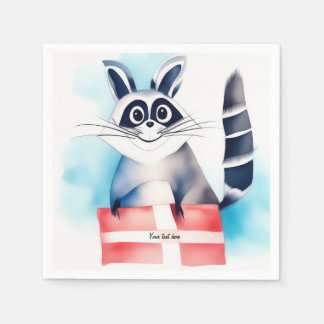 Cute racoon birthday gift napkin