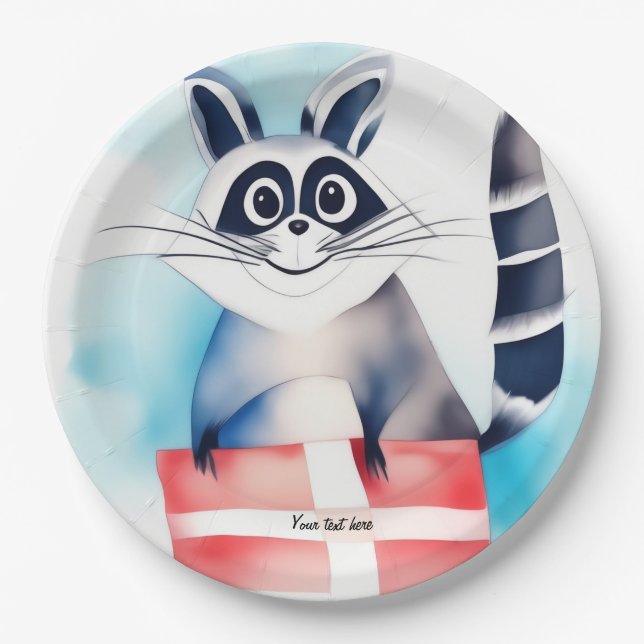 Cute racoon birthday gift paper plate (Front)