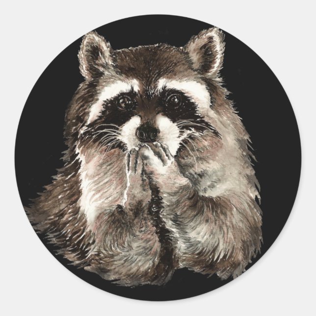 Cute Racoon Blowing Kisses Humour animal art Classic Round Sticker (Front)