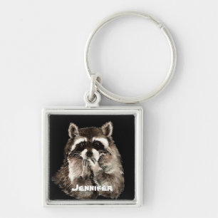 Cute Racoon Blowing Kisses Humour Custom Name Key Ring